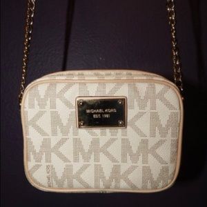 Michael Kors small off white chain tote